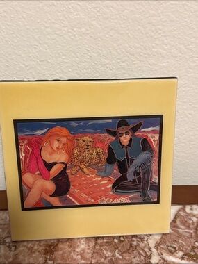 Mick Reber  Vintage1980’-s  Pop Art Tile with Colorful Couple and Cheetah